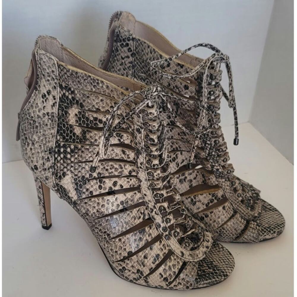 Vince Camuto Fionna Snake Print Cutout Caged Sandal Bootie Stiletto Heel Women 8